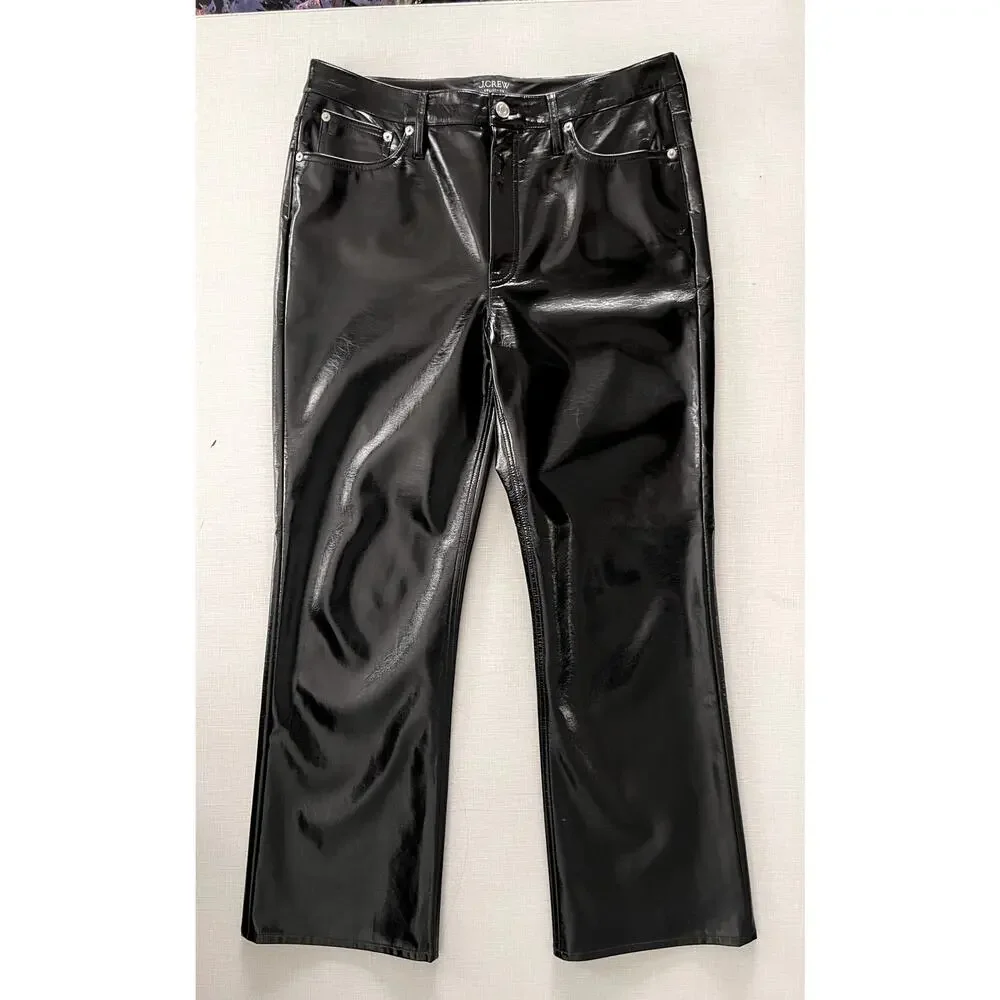 J Crew Collection Sz 30 Faux Leather Patent Pants Black Edgy Party Shiny Sexy